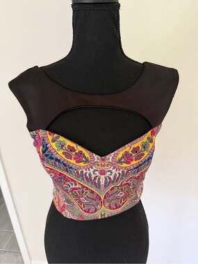 Bebe Colorful Abstract Corset Style Crop Top Small